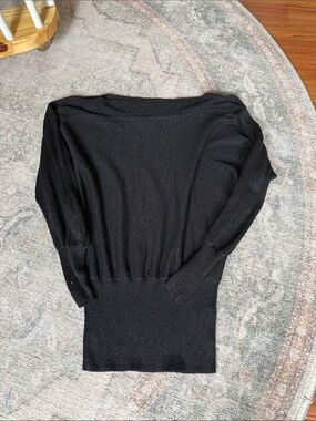 Beautiful Black Ribbed Waist delicate sparkle Sweater